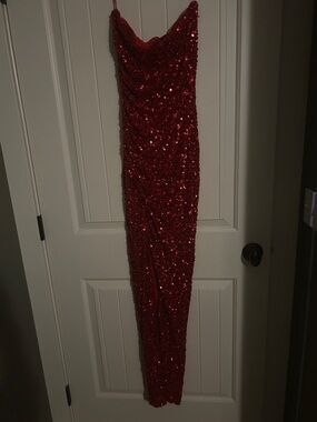 Fashion Nova Red Strapless Sequin Dress